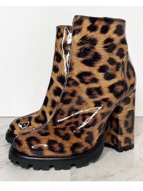 New! Schutz Nandy Leopard Patent Leather Platform Bootie 5B